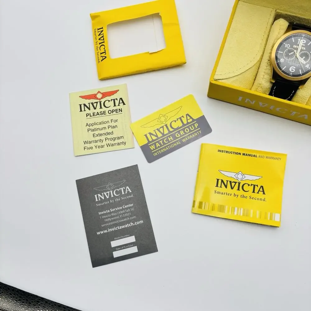 Invicta Chronograph #10491 Watch with Black Leather Band In Box. With Paperwork